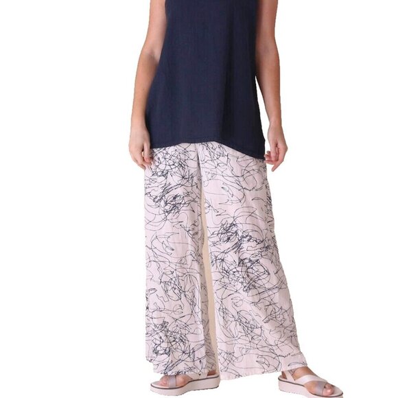 Fenini Flat Front Women Palazzo Size 2X White 100% Linen - Picture 2 of 12